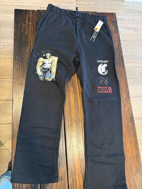 Marvel Black Sweatpants with Red Logo and Silver Accents